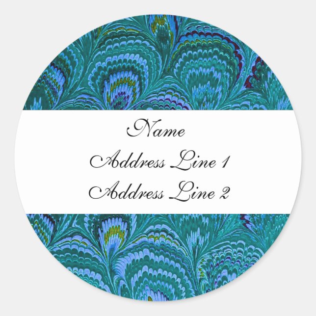 Aqua Peacock Address Labels Runder Aufkleber (Vorderseite)