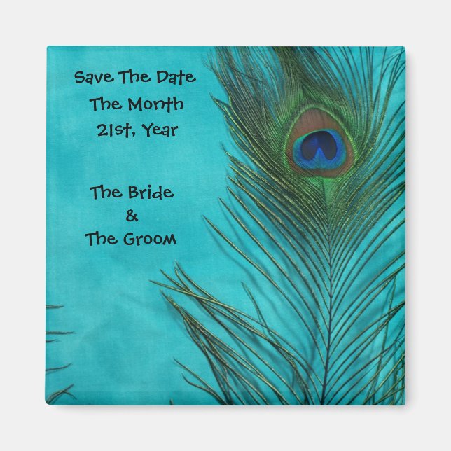 Aqua Peacock Feathers Wedding Magnete Magnet (Vorne)