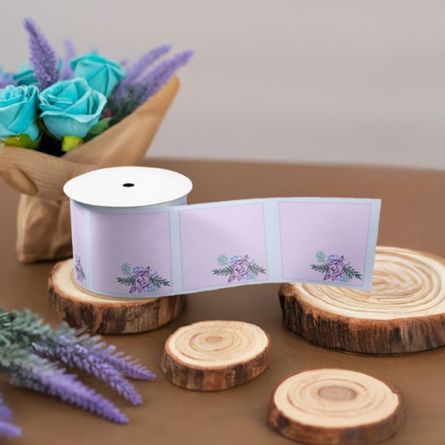 Aqua Peacock und Rose Satinband (Large Aqua Rose Satin Ribbon)