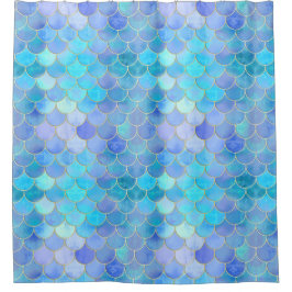 Aqua Pearlescent & Gold Mermaid Scanner Muster Duschvorhang