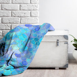 Aqua Pearlescent & Gold Mermaid Scanner Muster Fleecedecke
