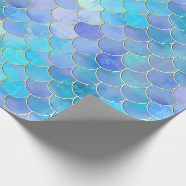 Aqua Pearlescent & Gold Mermaid Scanner Muster Geschenkpapier (Ecke)