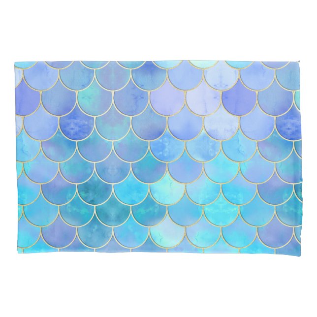 Aqua Pearlescent & Gold Mermaid Scanner Muster Kissenbezug (Vorderseite)