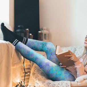 Aqua Pearlescent & Gold Mermaid Scanner Muster Leggings