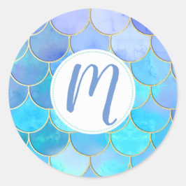 Aqua Pearlescent & Gold Mermaid Scanner Muster Runder Aufkleber