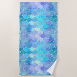 Aqua Pearlescent & Gold Mermaid Scanner Muster Strandtuch