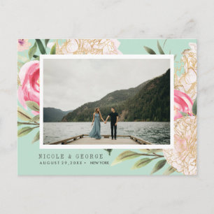 Aqua Peony und Blume Foto WEDD SPEICHERN DAS DATUM Ankündigungspostkarte