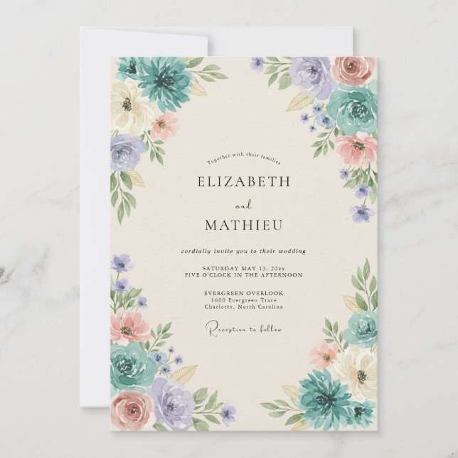 Aqua Periwinkle Gemalte Hochzeit Einladung (Vorderseite)