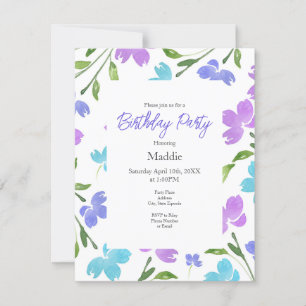 Aqua, Periwinkle, Lila Aquarell-Blume Einladung