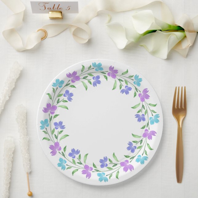 Aqua, Periwinkle, Lila Aquarell Pappteller (Hochzeit)