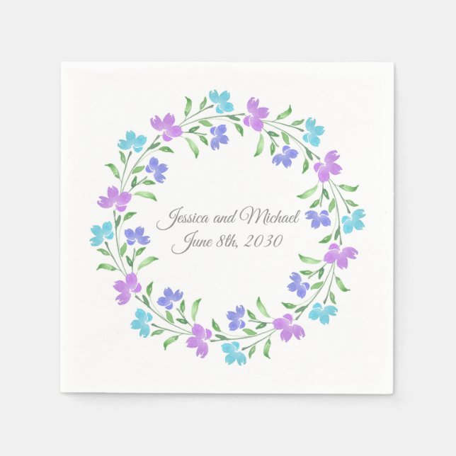 Aqua, Periwinkle, Lila Aquarell Serviette (Vorderseite)
