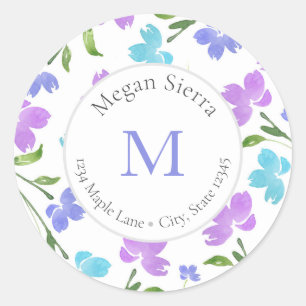Aqua Periwinkle Lila Blume Runder Aufkleber