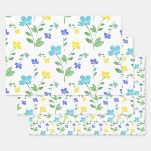 Aqua, Periwinkle, Muster der gelben Blume Geschenkpapier Set