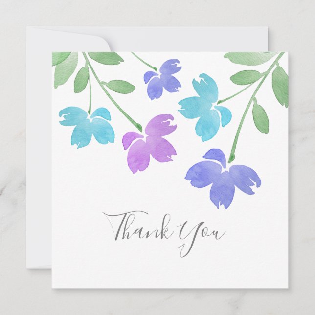 Aqua, Periwinkle Wasserfarbe Blume Stiems Dankeskarte (Vorderseite)