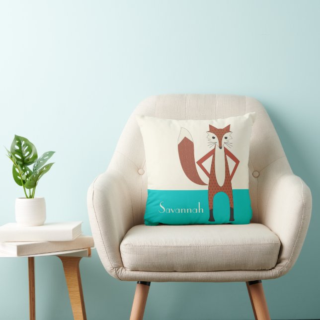 Aqua Personalisiert Stilisierte Fox Kissen (Stuhl )