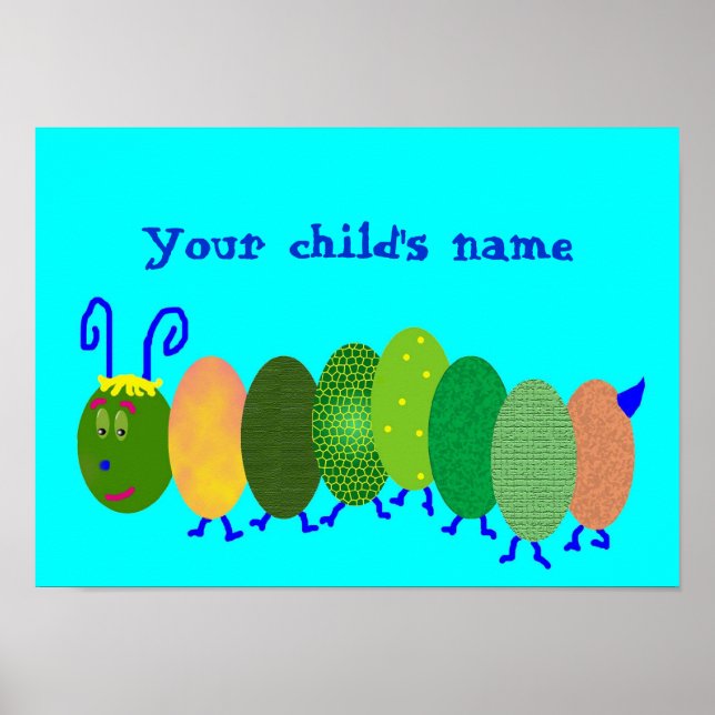 Aqua Personalized Caterpillar Poster (Vorne)