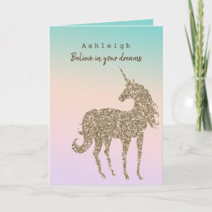 Aqua Pfirsich Lila Rosa Tie Dye Glitter Einhorn Karte