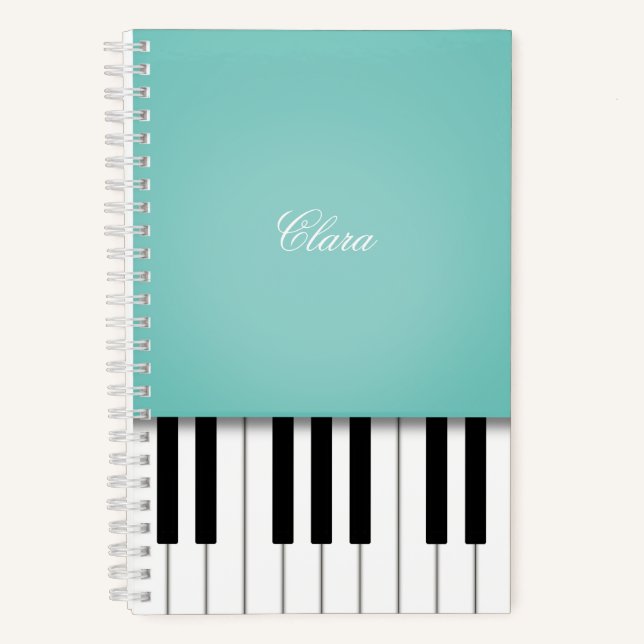Aqua Piano Music Keyboard Personalisiert Notizbuch (Vorderseite)