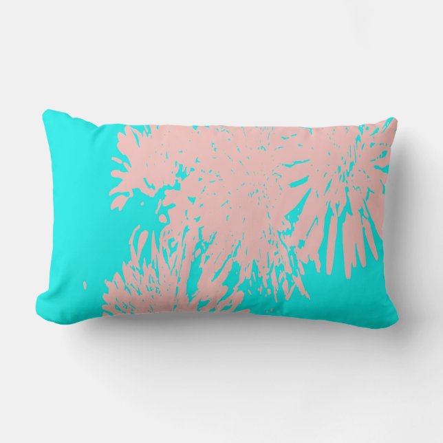Aqua Pink Absract Blume Abstrakte Kissen (Vorderseite)