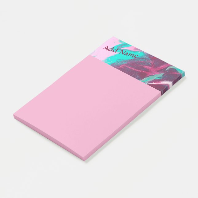 Aqua Pink Abstrakter Personalisierter Post Es Anme Post-it Klebezettel (angewinkelt)