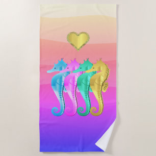 Aqua/pink/blau/goldfarbenes Seepferd Badetuch