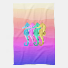 Aqua/pink/blau/goldfarbenes Seepferd Badetuch Geschirrtuch