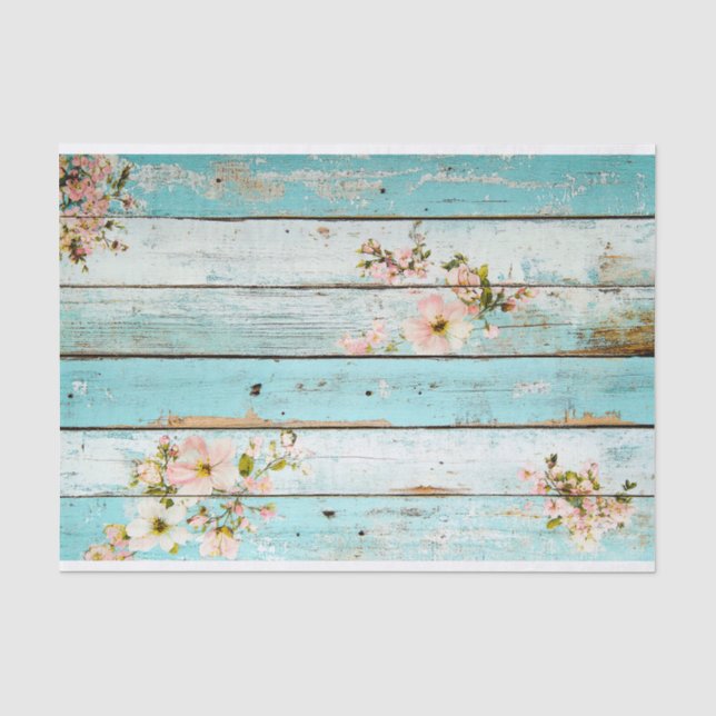 Aqua Pink Blume Holzpflasterpapier Seidenpapier (Vorderseite)