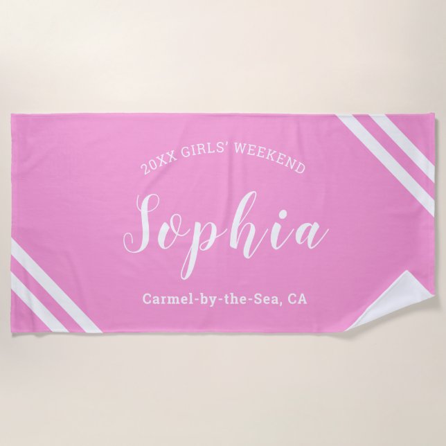 Aqua Pink Boys Girls Personalisierter Name Strandtuch (Vorderseite)