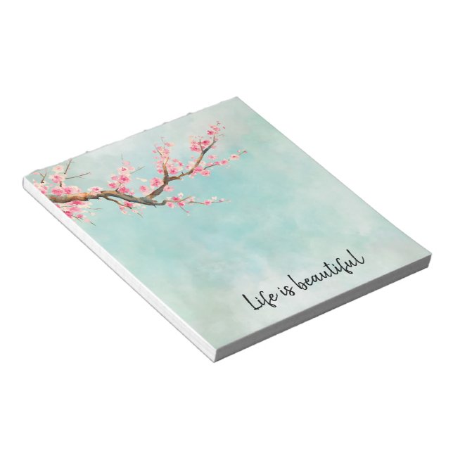 Aqua Pink Cherry Blossom Floral Notizblock (angewinkelt)