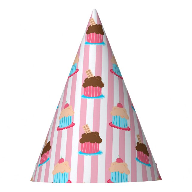 Aqua Pink Chocolate Cupcake Pattern Party Hat Partyhütchen (Vorderseite)