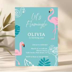 Aqua & Pink Flamingo Tropischer Geburtstag Einladung