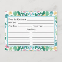 Aqua Pink Floral Von der Küche der Rezeptkarten