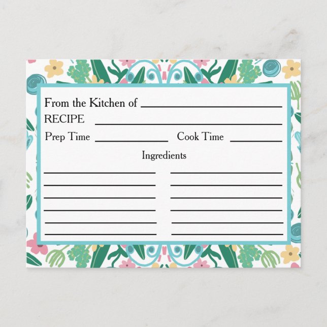 Aqua Pink Floral Von der Küche der Rezeptkarten Postkarte (Vorderseite)