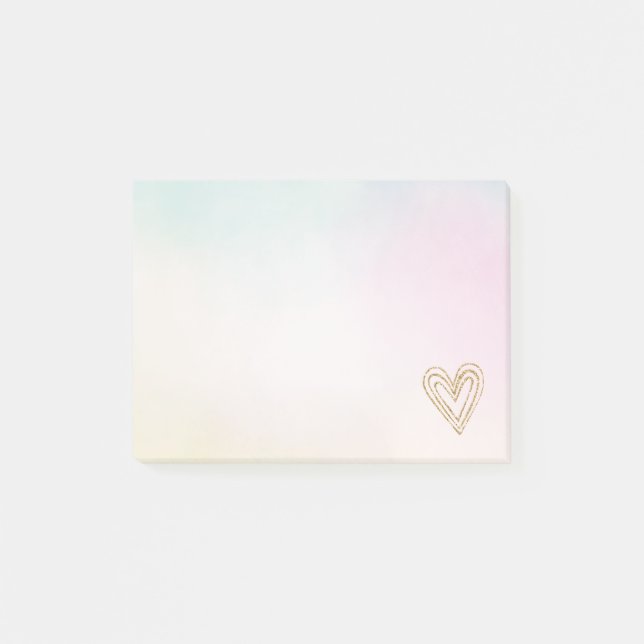 Aqua Pink Gefärbte Krawatte Gold Glitzer Herz Post-it Klebezettel (Vorderseite)