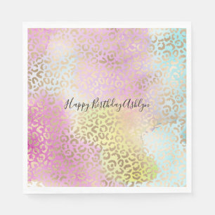 Aqua Pink Gelbe Goldleopard Druckfarbe Serviette