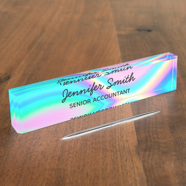 Aqua Pink Iridescent Rainbow Wave Ombre Namensplakette (Von Creator hochgeladen)