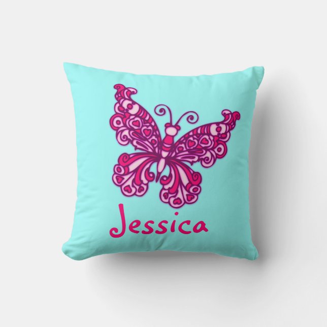 Aqua pink Mädchen genannt Schmetterling Kissen Kis (Vorderseite)