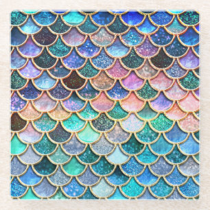Aqua Pink Mermaid Glitzer Scales- Meerjungenskala Glasuntersetzer