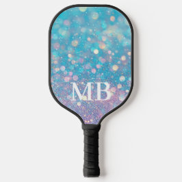 Aqua Pink Pastell Glitzer Sparkle Glam Monogram Pickleball Schläger