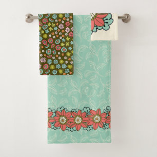 Aqua & Pink Retro Blumenhandtuch Badhandtuch Set