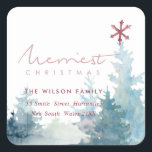 AQUA PINK SNOWY FOREST STAR PINE CHRISTMAS ADRESSE QUADRATISCHER AUFKLEBER<br><div class="desc">Wenn Sie weitere Anpassungen benötigen,  schreiben Sie mir bitte an yellowfebstudio@gmail.com.</div>