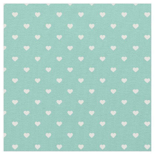 Aqua Polka Dot Hearts Stoff (Nahaufnahme)