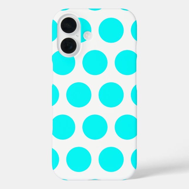 Aqua Polka Dots iPhone 16 Hülle (Rückseite)