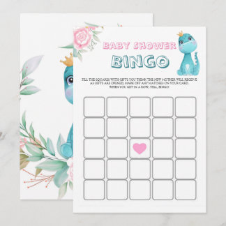Aqua Princess Dinosaurs Peony Baby Shower Bingo