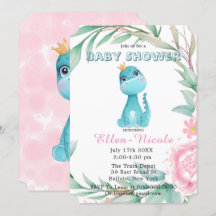Aqua Princess Dinosaurs Peony Baby Shower lädt ein