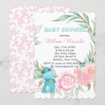 Aqua Princess Dinosaurs Peony Baby Shower lädt ein
