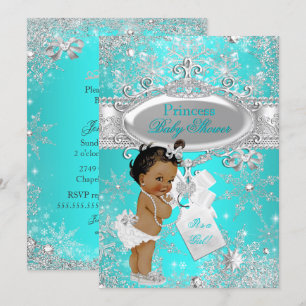 Aqua Princess Winter Wonderland Baby Shower Ethnic Einladung