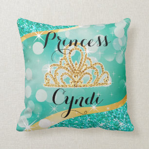 Aqua Prinzessin Tiara Glitter Bling Bokeh Kissen