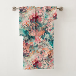 Aqua profonde, Pêche, Abstrait Floral Mauve