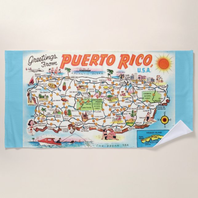 Aqua Puerto Rico Greetings Beach Towel Strandtuch (Vorderseite)